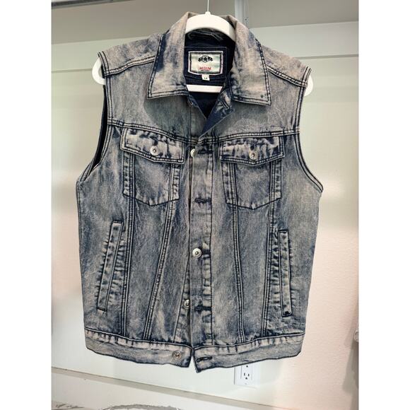 Make Your Make Men's Denim Vest Acid Wash Size Medium - Picture 1 of 7